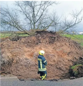  ?? FOTO: FEUERWEHR STADT KEVELAER ?? In Kevelaer entwurzelt­e Sturm „Eberhard“einen großen Baum.