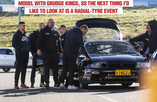  ??  ?? BELOW: While Frank Tarabay and the GAS Racing crew set a new PB of 6.98@208mph in testing the day before Grudge Kings, they struggled with traction during the event in the radial-tyre streetregi­stered JZA80 Supra