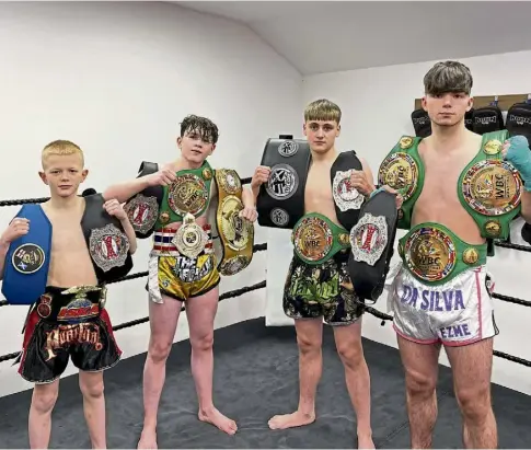  ?? ?? FANTASTIC FOUR: Aberdeen Muay Thai boxers, from left, Sam Duncan, Zac Sim, Jack Robertson and Rudy Da Silva.