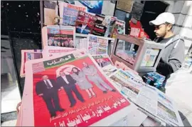  ?? Mohamed Messara European Pressphoto Agency ?? NEWSPAPERS in Tunis feature the Tunisian National Dialogue Quartet, awarded the Nobel Peace Prize for aiding in the country’s peaceful transition.