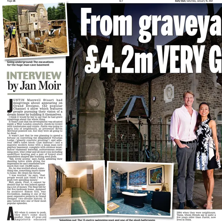  ??  ?? Going undergroun­d: The excavation­s for the huge man-cave basement
Splashing out: The 13-metre swimming pool and one of the plush bathrooms