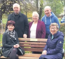  ?? (Pic: Mary Barrett) ?? Pictured at the unveiling in Cope Mitchelsto­wn of a bench in memory of the late Cáit Garvey were (Back L-r): Diarmuid Coffey, Bridie Walsh, and Maurice Carroll of Knockadea Community Club; (Front L-t) Bríd and Maria Garvey.