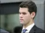  ?? PHOEBE SHEEHAN/CENTRE DAILY TIMES VIA AP ?? Former Beta Theta Pi brother Ryan Burke listens as his attorney, Philip Masorti, speaks to the press Tuesday, at the Centre County Courthouse Annex in Bellefonte, Pa.