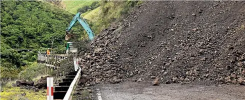  ?? PHOTO: DAVID UNWIN/STUFF ?? Contractor­s clear a slip in May.