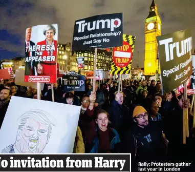  ??  ?? Rally: Protesters gather last year in London against Donald Trump