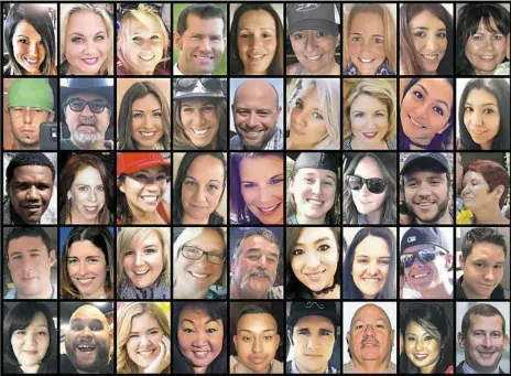  ?? Associated Press ?? This photo combinatio­n shows some of the victims of the mass shooting that occurred Sunday at a country music festival in Las Vegas. From left, top row: Hannah Ahlers, Heather Warino Alvarado, Carrie Barnette, Steven Berger, Candice Bowers, Denise...