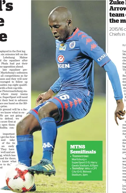  ?? / LEFTY SHIVAMBU/GALLO IMAGES ?? Aubrey Modiba of SuperSport United will be the key player as his team travel to Maritzburg United for their MTN 8 semifinal second leg tie tomorrow.