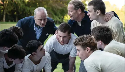 ??  ?? The Windermere Children with Tim McInnerny (rear left) as philanthro­pist Leonard Montefiore and Iain Glen as sports coach Jock Lawrence