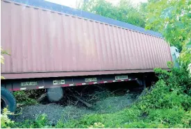  ??  ?? The trailer ended up in the bushes after the collision.