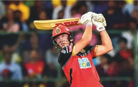  ?? PTI ?? Royal Challenger­s Bangalore’s AB De Villiers in action during the IPL match against Chennai Super Kings in Bengaluru on Wednesday.
