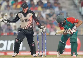  ??  ?? New Zealand's Luke Ronchi reacts behind the stumps.