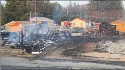  ?? RYAN SABALOW/SACRAMENTO BEE ?? Burned homes stand in the Lincoln Heights neigborhoo­d of Weed on Sept. 3, after the Mill Fire tore through the area the day before.