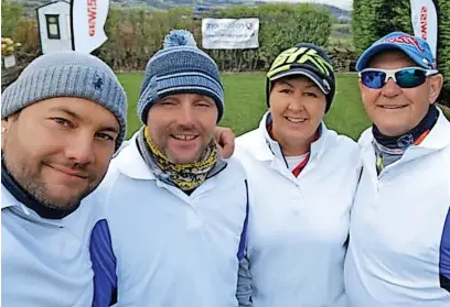  ?? ?? ●●Dave and Susan Densfield, of Helmshore, raised £2,066.37 for Rosemere Cancer Foundation from the event at Green Haworth Golf Club. Susan and Dave with their team mates from the left, Grant Vickery and Ben Tetlow