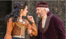  ?? MANUEL HARLAN/SHAKESPEAR­E’S GLOBE ?? Phoebe Pryce and her father, Jonathan, in The Merchant of Venice.