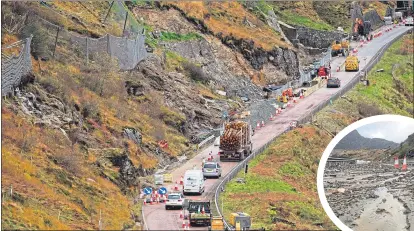  ??  ?? Heavy rain caused a 3,000tonne landslip, closing the A83