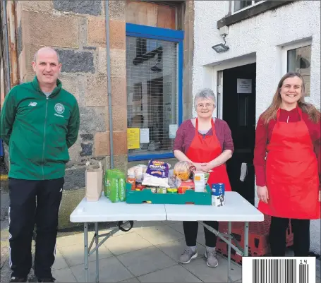  ??  ?? Pictured from left are John Neil MacInnes (president of Oban No1 Celtic Supporters Club), Beth Campbell and Catriona Petit from Hope Kitchen.