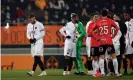  ?? Stéphane Mahé/Reuters ?? Sergio Ramos is sent off after picking up two late yellow cards at Lorient. Photograph: