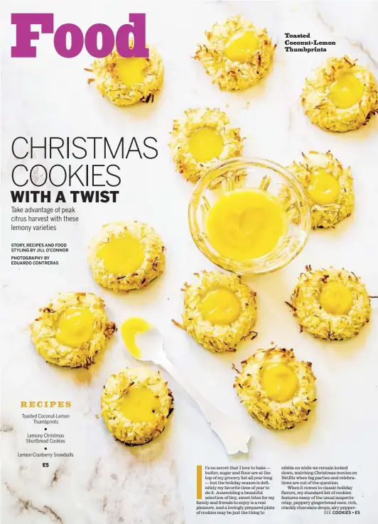  ??  ?? Toasted Coconut-Lemon Thumbprint­s