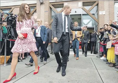  ?? CP PHOTO ?? The Duke and Duchess of Cambridge greet well-wishers after a tour of Sheway, a centre that provides support for native women, in Vancouver, B.C., Sunday.