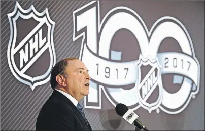  ?? THE CANADIAN PRESS/ADRIAN WYLD ?? NHL commission­er Gary Bettman speaks at a news conference in Ottawa on Friday.