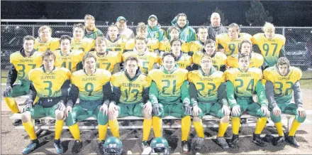  ?? SUBMITTED PHOTO ?? The Summerside Clippers will host the Cornwall Timberwolv­es in the P.E.I. Varsity Tackle Football League game at Eric Johnston Field in Summerside on Saturday at 2:30 p.m. Members of the Clippers are, front row, from left: Ethan Haakman, Nic Gunning, Charlie Turner, Caleb Dawson, Finn Turner, Drake Gallant and Daniel Moase. Second row: Jacob Mantie, Alex McGrath, Luke Trainor, Dexter Stewart, Breton Brown, Dakota Fear and Jayden Ryder-Clements. Third row: Nathaniel Mueller, Tristan Zaparanuik, Connor Gallant, Paul Wamboldt, Kyle Cameron, Alex Campbell, Ryan Murphy and Kyle Wilson. Back row: Matt Gunning, offensive line coach; Jeff MacDonald, defensive co-ordinator; John Turner, head coach; Brian Doucet, assistant coach, and Mike Miller, offensive co-ordinator.