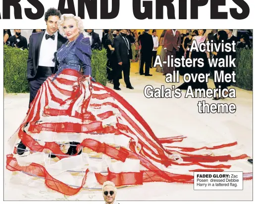  ??  ?? FADED GLORY: Zac Posen dressed Debbie Harry in a tattered flag.