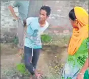  ?? COURTESY SUNITA MASIH ?? A screenshot from a video showing Tikka Masih tied to a tree.