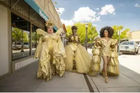  ?? Provided by Greg Endries, HBO ?? From left: Queens Eureka, Bob the Drag Queen and Shangela strut through downtown Grand Junction during the filming of HBO’S “We’re Here.”