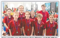  ?? ?? Cross country age champions Hana Shimizu, Isabella Whyte, Sienna Arula, Oisin Breheny, Brady Kreeck, Riley Pols, Marshall Kepper and Carmen Matthews.