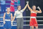  ?? PTI ?? India's Jamuna Boro (54kg) after winning her bout against Germany's Ursula Gottlob on Thursday.