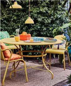  ??  ?? CHALK AND CHEESE: Enjoy alfresco dining with Annie Sloan Chalk Paint in English Yellow with Gloss Lacquer, both £21.95 per litre (01865 770061; anniesloan.com)