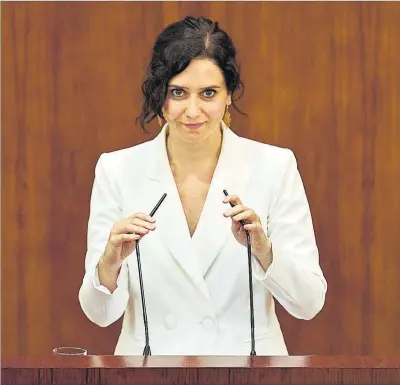  ?? POOL ?? La aspirante a la reelección como presidenta de la Comunidad de Madrid, Isabel Díaz Ayuso, ayer.