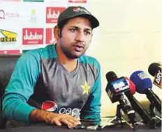  ?? Abdul Rahman/Gulf News ?? Pakistan skipper Sarfraz Ahmad talks to media during a press conference at Shaikh Zayed Cricket Stadium in Abu Dhabi.