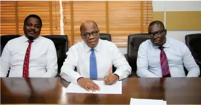  ??  ?? (L-R) Partner/head, Insolvency and Dispute Resolution Group, OAL, Adebola Sobowale; Senior Partner, Olisa Agbakoba Legal (OAL), Dr. Olisa Agbakoba SAN; Partner/head, Dispute Resolution, Babatunde Ogungbamil­a.