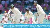  ??  ?? SYDNEY: Australia’s batsman Usman Khawaja (L) steers a ball away as England’s Mark Stoneman (C) and Jonny Bairstow (R) look on, on the third day of the fifth Ashes cricket Test match at the SCG in Sydney. —AFP