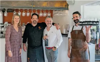  ?? ?? Seventy-year-old port – Jo Doyle (AWS), chef Jonny Pratt, Iain Doyle (AWS) and head barman, David Moura