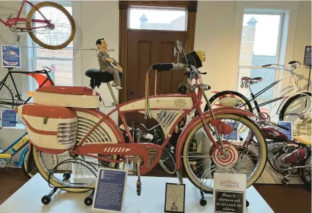  ?? ?? A modified 1953 Schwinn DX that was used in the 1985 film “Pee-wee’s Big Adventure” is on display at the Bicycle Museum of America in New Bremen, Ohio.