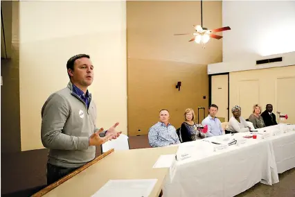  ?? Staff photo by Hunt Mercier ?? ■ Jared Henderson, Democratic candidate for Arkansas governor, speaks at the candidates forum hosted by Miller County NAACP on Thursday in Texarkana, Ark.