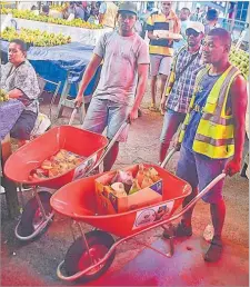  ?? Picture: ELIKI NUKUTABU ?? Bili bara boys ... Gaunavou Delailomal­oma (left) and Jerry Rabuka Jr with their new wheelbarro­ws at the Suva Municipal Market last month.