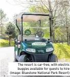  ?? ?? The resort is car-free, with electric buggies available for guests to hire (Image: Bluestone National Park Resort)
