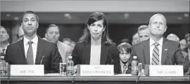  ?? Chip Somodevill­a Getty Images ?? FCC NOMINEES Ajit Pai, left, Jessica Rosenworce­l and Brendan Carr at a Senate Commerce Committee hearing Wednesday. They’re expected to be confirmed.