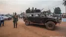  ?? Was reelected CAR president ?? Soldiers outside the party headquarte­rs of Faustin Archange Touadera after he