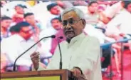  ?? PRAMOD THAKUR ?? Bihar CM Nitish Kumar addresess his party workers at a rally in Goregaon on Saturday.