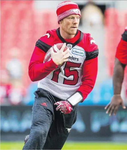  ?? ERNEST DOROSZUK ?? The Calgary Stampeders’ Andrew Buckley is one of three quarterbac­ks vying for the backup job behind Bo Levi Mitchell this season. Buckley was No. 3 on the depth chart a year ago.