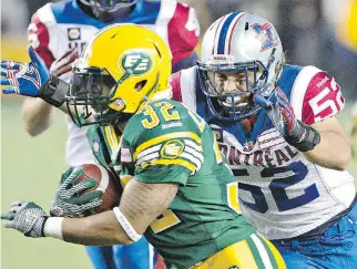  ?? JASON FRANSON/THE CANADIAN PRESS FILES ?? Alouettes linebacker Nicolas Boulay has recorded 19 defensive tackles, eight more on special teams and a fumble recovery in his third pro season.