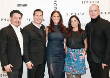  ??  ?? ƚƛoưe, from left: With Rob Trujillo, -effrey Gaul, Michelle Mancero, and Paul Loux at the unveiling of Sephora Fifth Avenue; with -apes and %arry Sternlicht at the opening of Hotel %rooklyn %ridge.