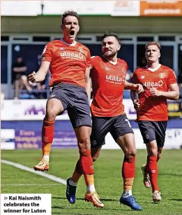  ?? ?? Kai Naismith celebrates the winner for Luton