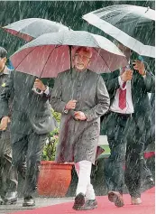  ?? — PTI ?? Vice- president Hamid Ansari at Air Force Station Palam in New Delhi on Thursday prior to his departure for Mongolia to attend the Asia– Europe Meeting Summit.