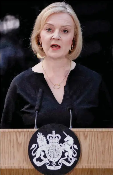  ?? ?? Statement to the nation: Liz Truss delivers her speech yesterday praising Queen’s ‘devotion’