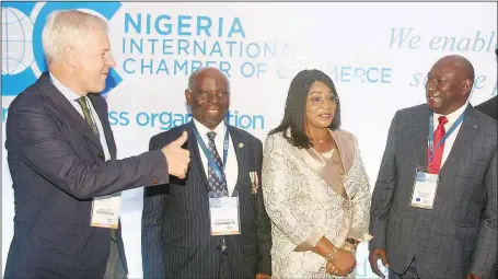  ?? KOLAWOLE ALLI ?? L-R: Secretary General, Internatio­nal Chamber of Commerce (ICC), Mr. John Denton; Chairman, Emeritus, ICC Nigeria, Chief Olusegun Osunkeye; Permanent Secretary, Lagos State Ministry of Commerce and Industry, Mrs. Abosede Ogunmola; and Chairman, ICC Nigeria, Mr. Babatunde Savage, at the 4th Annual ICC Arbitratio­n Internatio­nal Conference in Lagos....yesterday